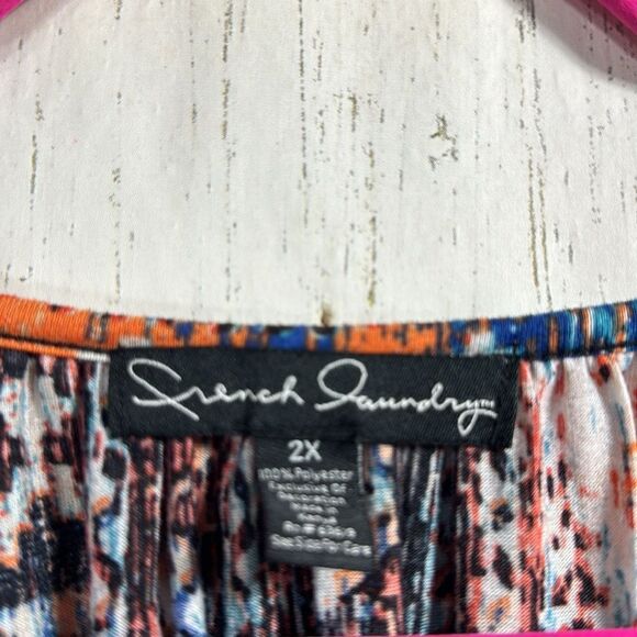 French Laundry Womens  Print Boho Lace Sleeve Tie Front Key Hole Neckline Top - Picture 6 of 14